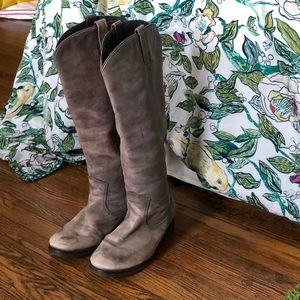 Gray leather, Western style boot